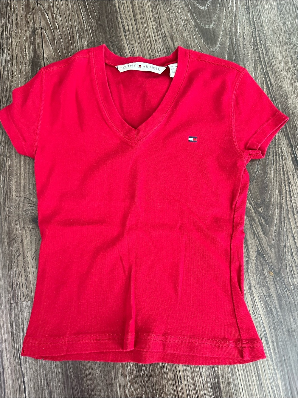 Tommy Hilfiger Women's Bright Red V-Neck Tee